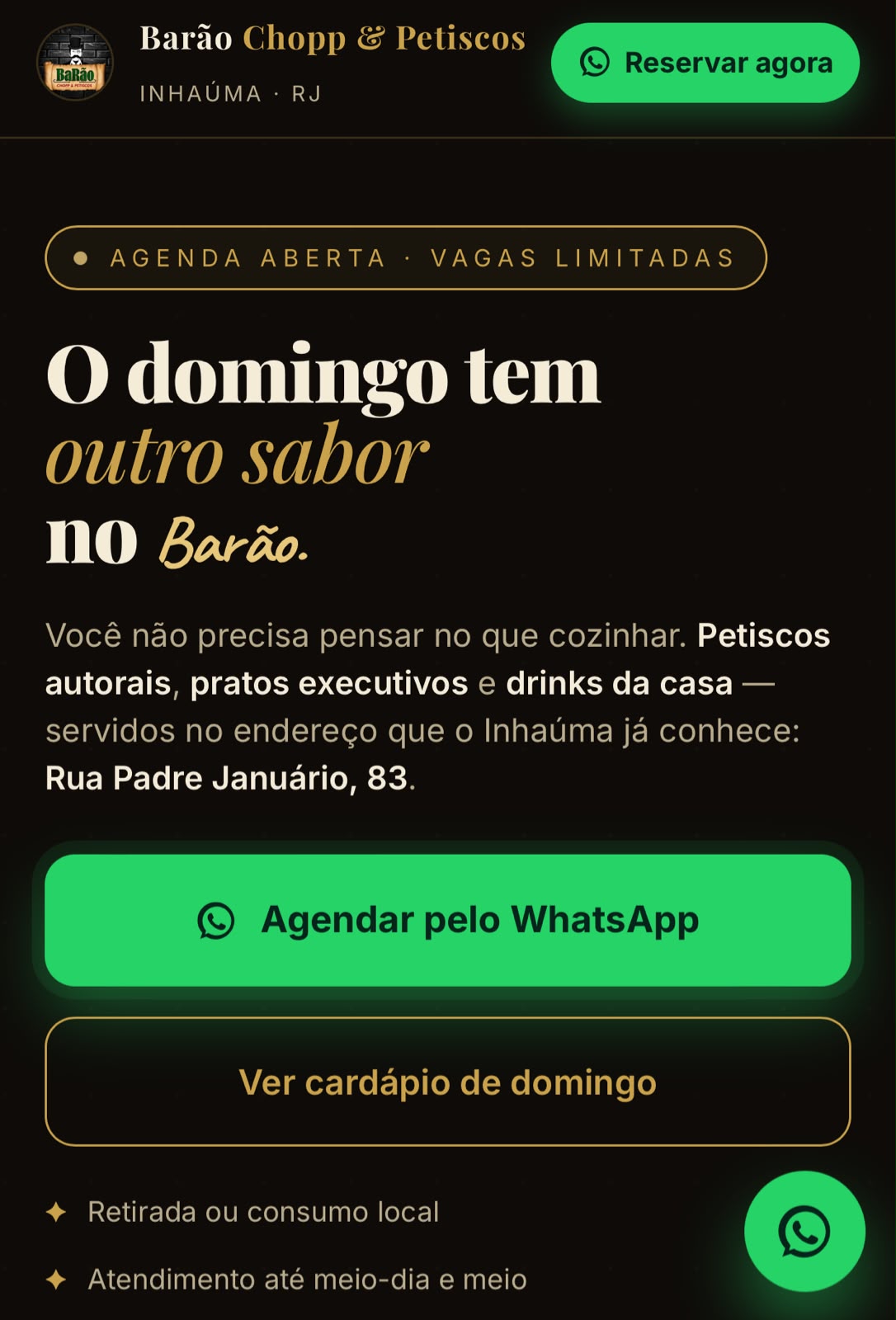 Landing page Barão Chopp & Petiscos