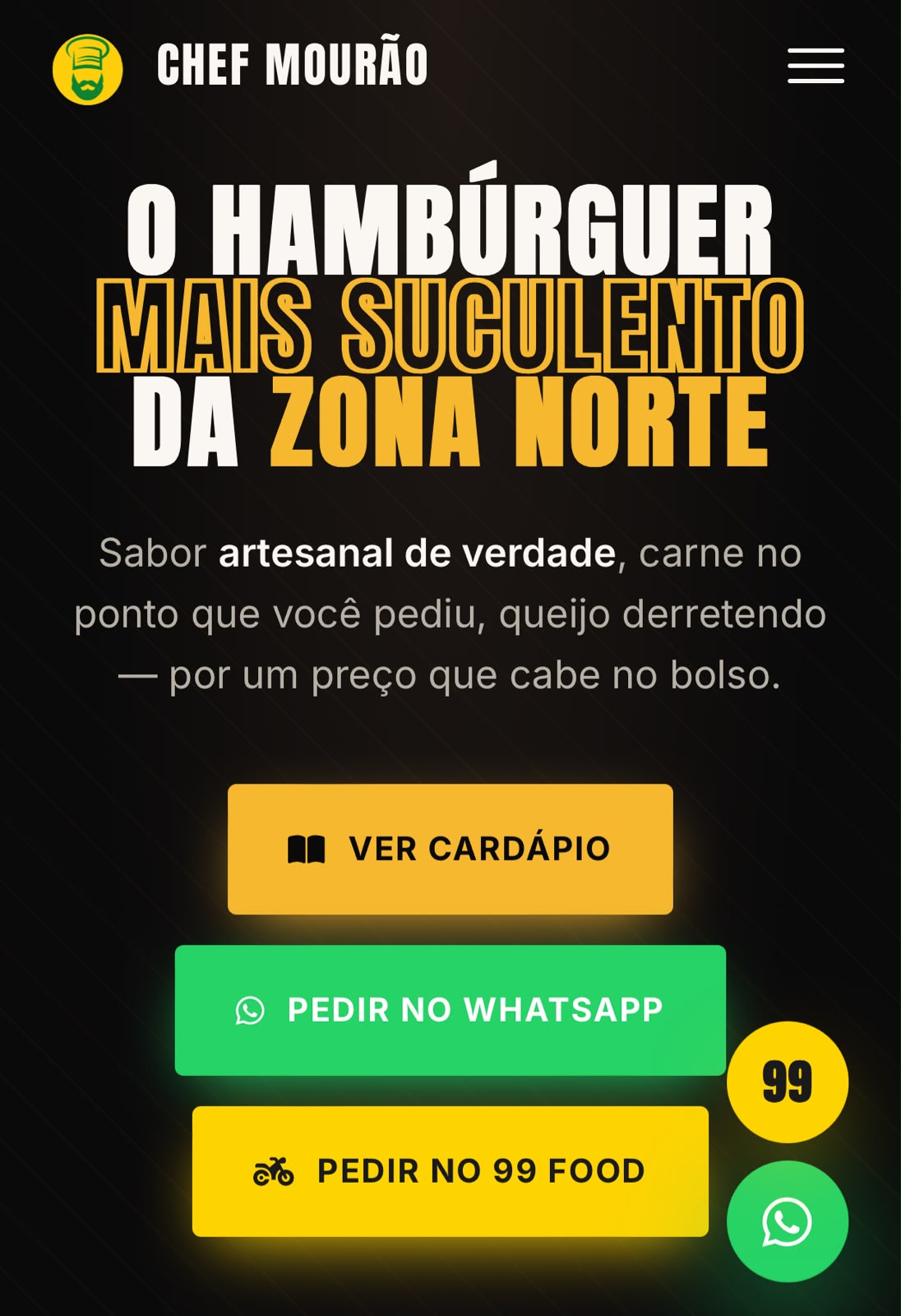 Landing page Chef Mourão